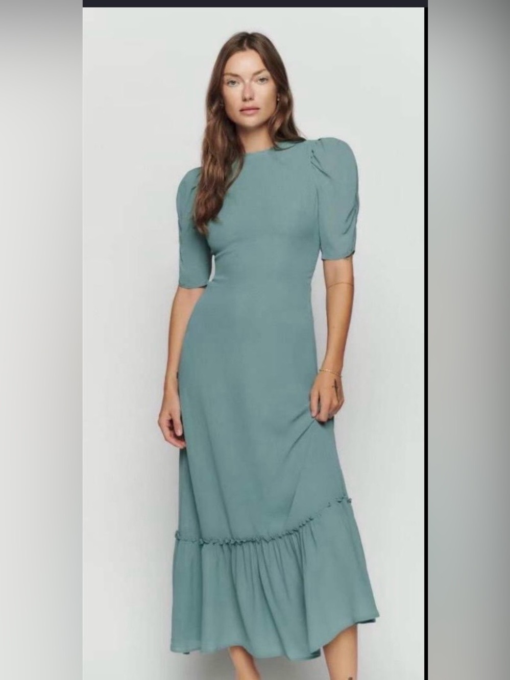 Elegant Teal Puff-Sleeve Midi Dress